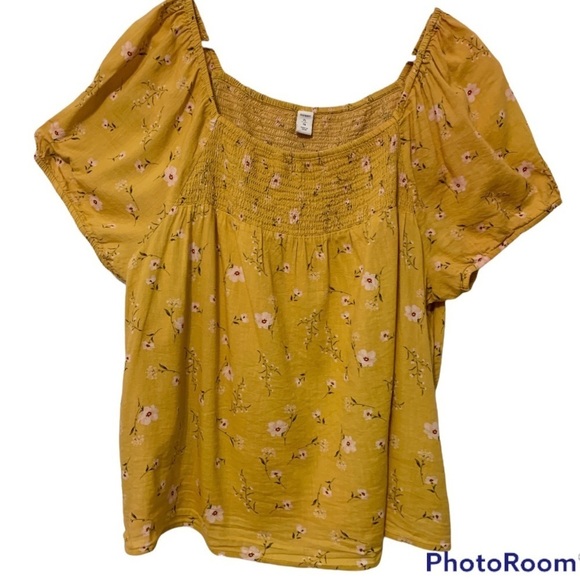 Old Navy Tops - OLD NAVY | Mustard Yellow Floral Off/On Shoulder Top | XL